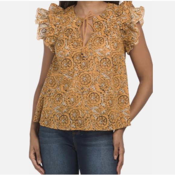 House of Harlow 1960 Yellow Block Print Cotton Blouse - Picture 1 of 13